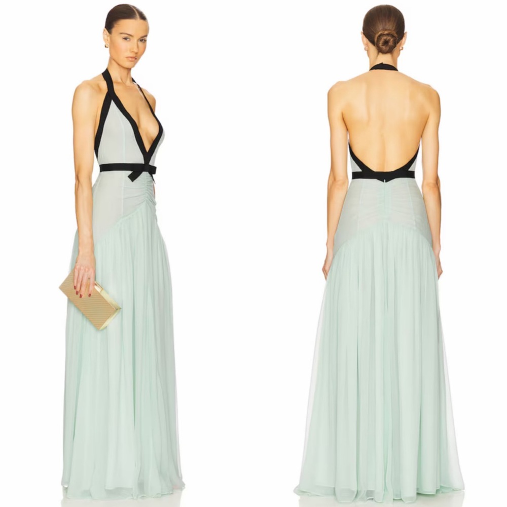 Helsa The Siren Dress in Silk Chiffon in Mint & Black Size XS NEW! With tags! - Picture 3 of 12